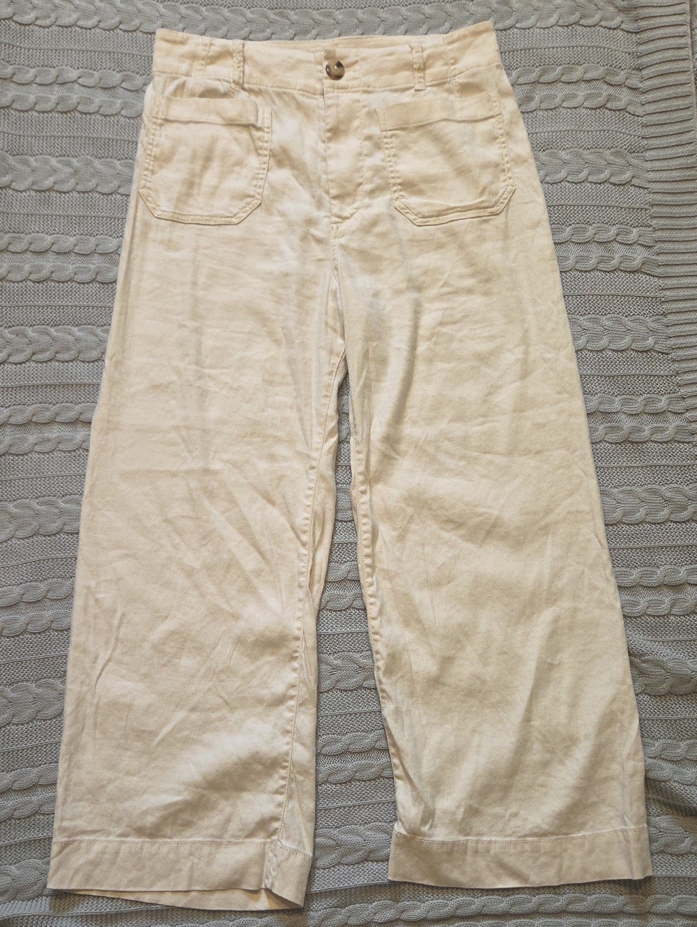 Maeve Colette European Linen Stretch High-Rise Wide-Leg Pants 8 Cream Off-White - Picture 2 of 7